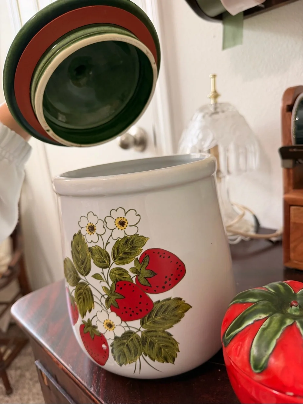 Vintage White and Red Strawberry Canister Set